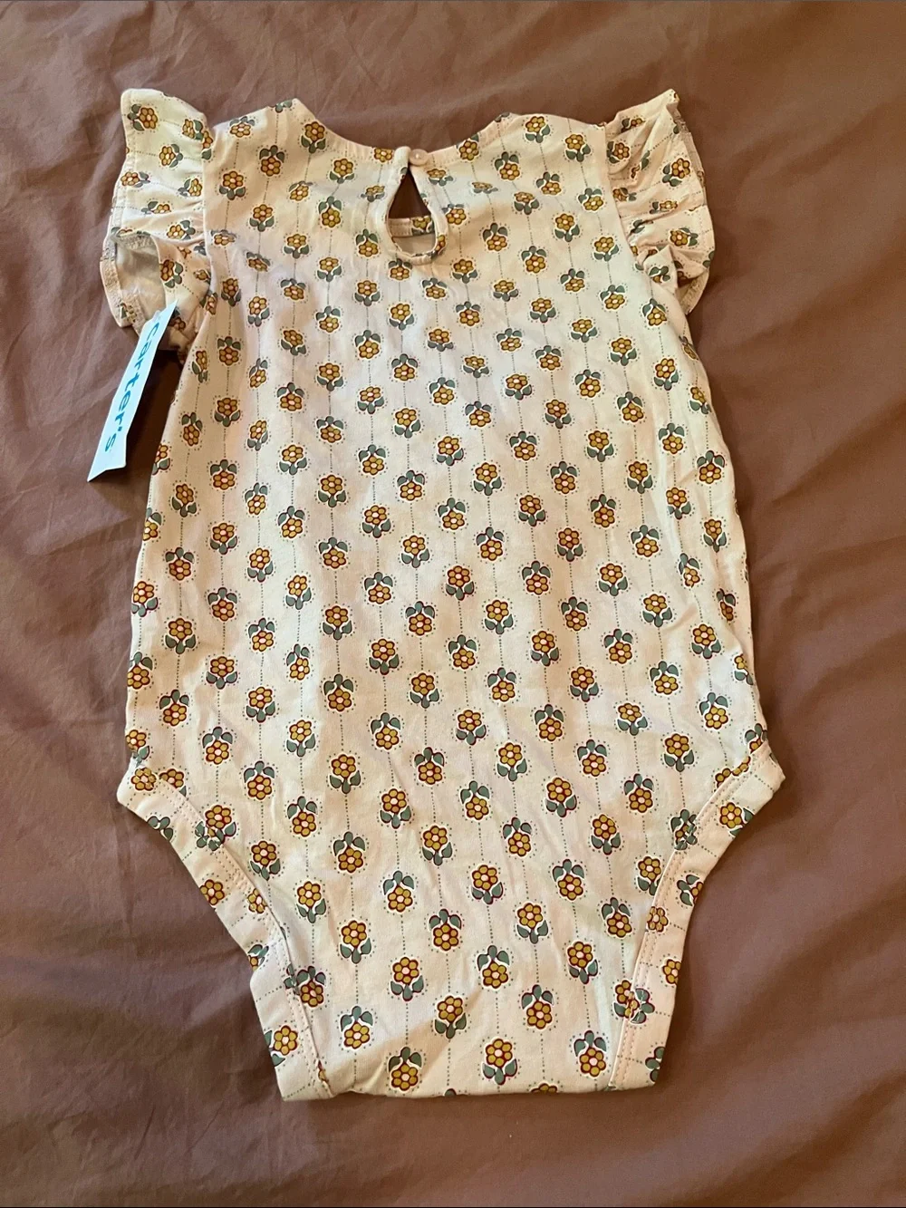 NWT Carter's Creamy Peach Onesie with Yellow & Green Floral Print 24M